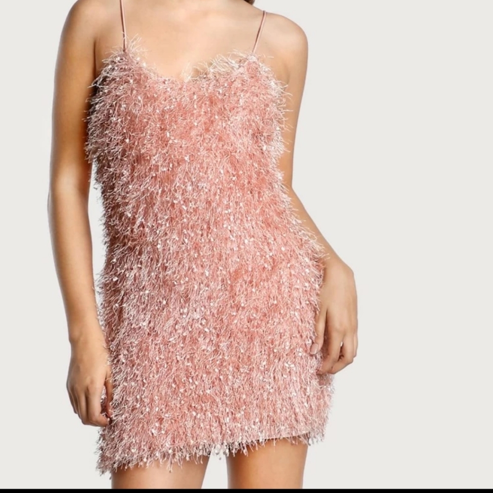 Peach pink fluffy mini dress